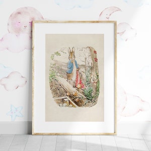 Beatrix Potter Poster Print, Antique Illustration of Peter Rabbit in a Vegetable Garden, Vintage Nursery Wall Art, Babyshower Gift-111P