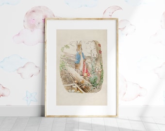 Beatrix Potter Poster Print, Antique Peter Rabbit Illustration, Vintage Nursery Decor-111P