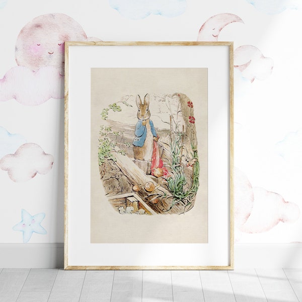 Beatrix Potter Poster Print, Antique Peter Rabbit Illustration, Vintage Nursery Decor-111P