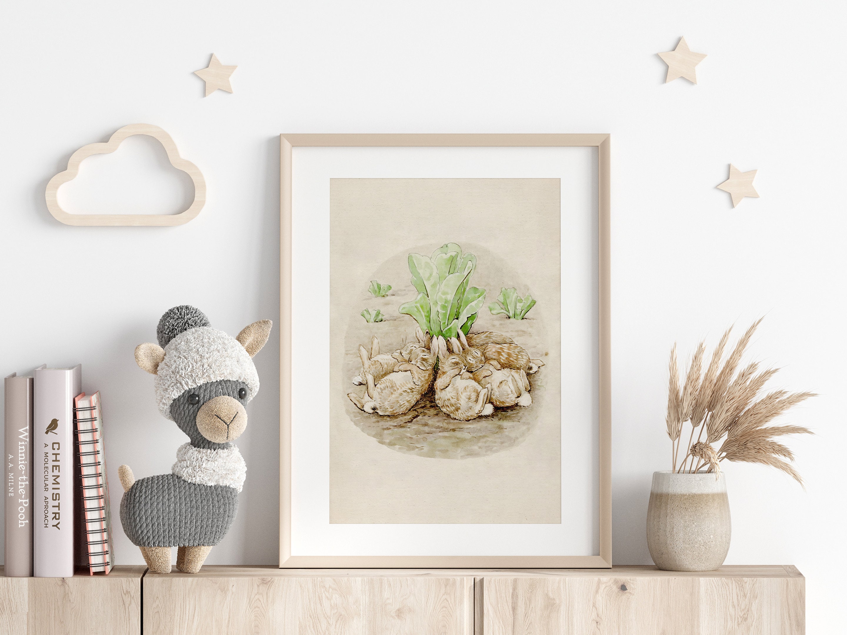 POSTER PRINTS | Antique Beatrix Potter Illustration of Bunnies Napping in a Garden | Vintage Nursery Wall Art Decor | 107P