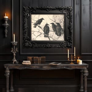POSTER PRINTS | Antique Crows Painting | Raven Art Print | Dark Moody Wall Decor | Vintage Art Wall Decor | 009P