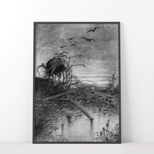 War of the Worlds Print, Graphic 27 Alien Art, Vintage Sci-Fi Poster Illustration, 1906 HG Wells Novel, Space Invasion Futuristic Art-174P