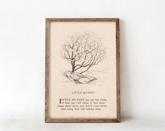 Little Bo Peep Poster Print, Antique Nursery Rhyme Illustration, Vintage Children's Decor-117P
