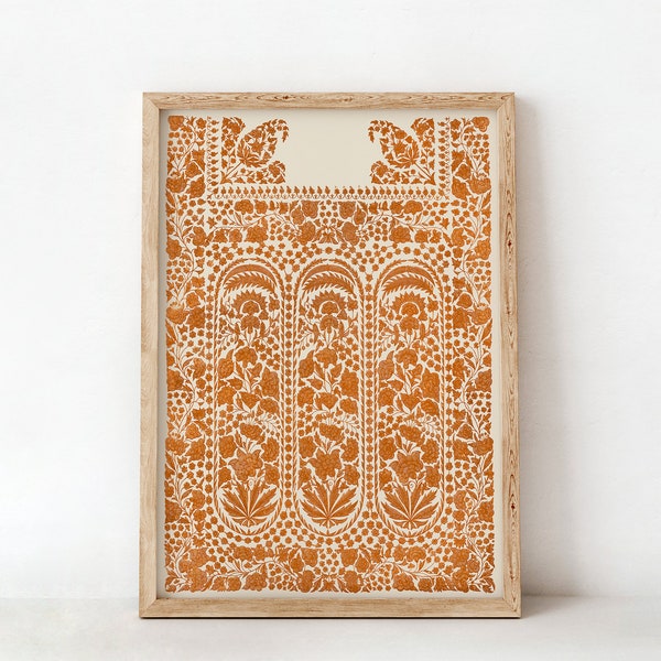 POSTER PRINTS | Orange Indian Scarf End | Antique Embroidery Wall Art | Vintage Illustration Wall Decor | 053P