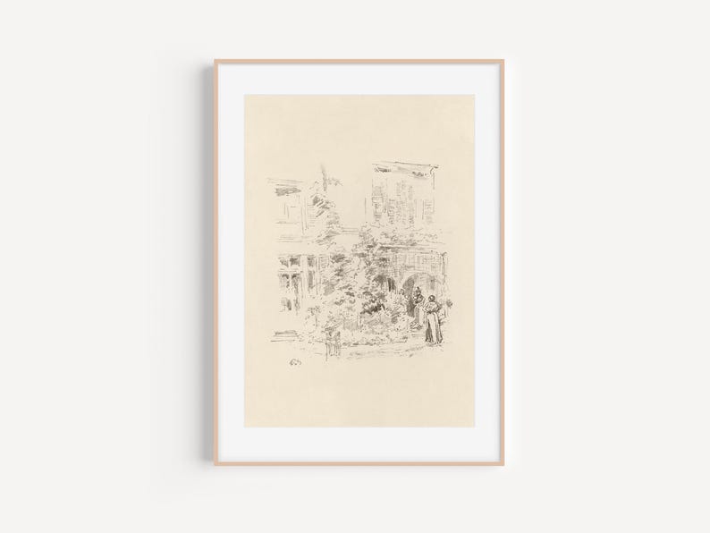 May include: A black and white line drawing of a building with a tree in front of it. There are people standing in front of the building.