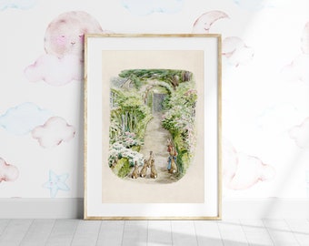 Beatrix Potter Poster Print, Antique Peter Rabbit Illustration, Vintage Nursery Decor-102P
