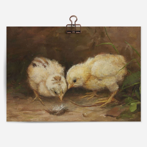 PRINTABLE DIGITAL DOWNLOAD | Baby Chicks | Antique Painting of Two Baby Chickens | Vintage Bird Farm Animal Art Decor | 127D