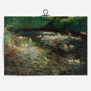 DIGITAL DOWNLOAD | Duck Pond | Antique Impressionist Painting of Ducks Swimming | Vintage Nature Animal Wall Art Decor | 128D