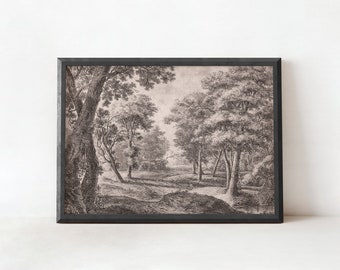 POSTER PRINTS | Out of the Woods | Antique Warm Tone Drawing of a Wooded Landscape | Vintage Magnolia Wall Decor | 087P