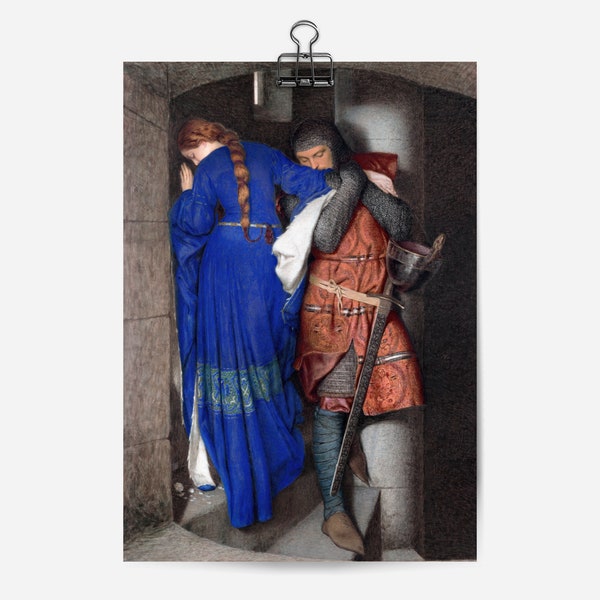 DRUCKBARE DIGITALE DOWNLOAD | Geheimer Kuss | Antike Gemälde von Mittelalterliche Ritter und Magd | Vintage Kunst Wanddekor | 003-D