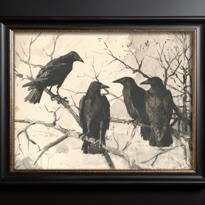 POSTER PRINTS | Antique Crows Painting | Raven Art Print | Dark Moody Wall Decor | Vintage Art Wall Decor | 009P