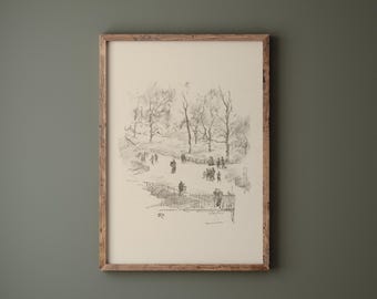 DIGITAL DOWNLOAD | A Walk in the Park | Antique Drawing of People in Kensington Gardens | Vintage Magnolia Wall Decor | 096D