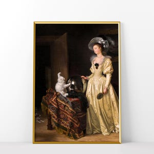 POSTER PRINTS | Le Chat Angora | Antique Painting of a Victorian Woman and Her Playful Cat | Vintage Animal Wall Art Decor | 150P