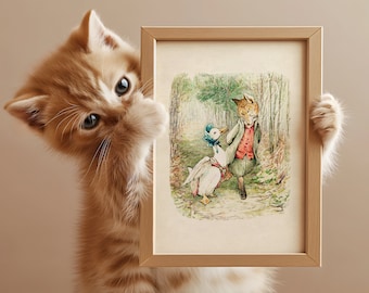 DIGITALER DOWNLOAD | Antike Beatrix Potter Illustration von Jemima Puddle Duck & Mr. Tod Fox | Vintage Kinderzimmer Deko | 115D