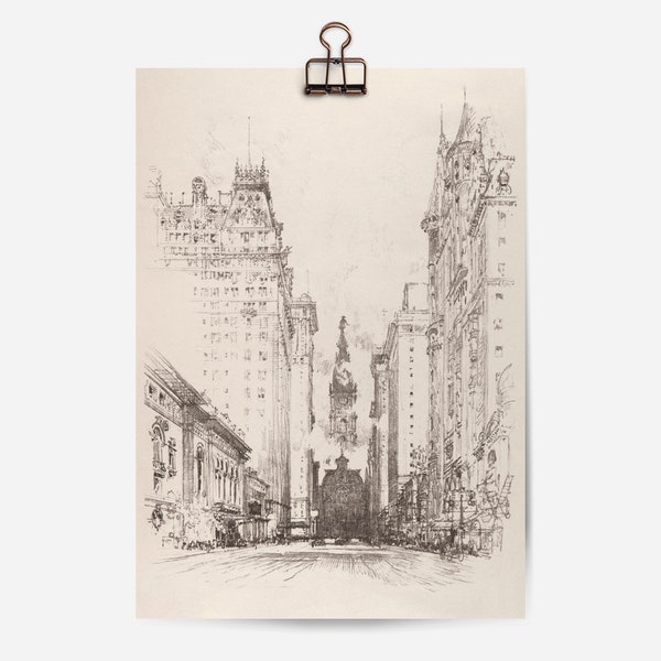 PRINTABLE DIGITAL DOWNLOAD | Historic Philadelphia | Antique Drawing of Broad St | Vintage Iconic Wall Decor | New York London Paris | 040-D