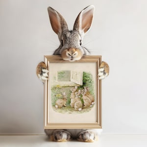 DIGITALE DOWNLOAD | Antieke Beatrix Potter-illustratie van konijntjes die door een raam gluren | Vintage kinderkamer kunst aan de muur | 105D
