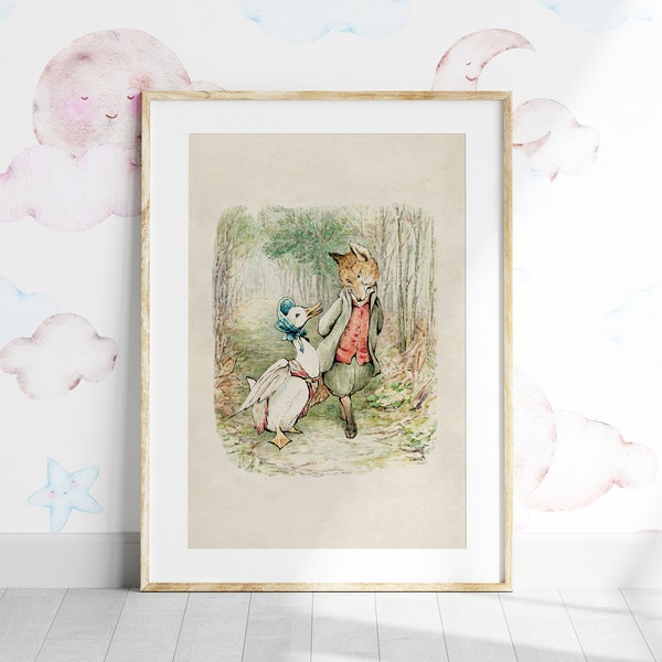 Beatrix Potter Poster Print, Antique Peter Rabbit Illustration, Vintage Nursery Decor-115P
