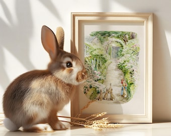Beatrix Potter, Land Garten Bunnies, Vintage druckbare Zeichnung, Vintage Peter Rabbit Illustration, Babyshower Geschenk, Vintage druckbare Illustration-102D
