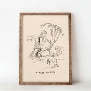 Póster vintage de la canción infantil Little Bo Peep, ilustración de libro antiguo, arte mural, bonita decoración para habitación infantil - 118P