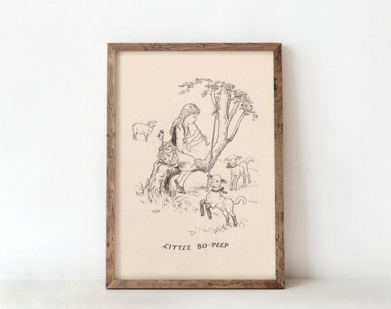 Little Bo Peep Poster Print, Antique Nursery Rhyme Illustration, Vintage Children's Decor-118P