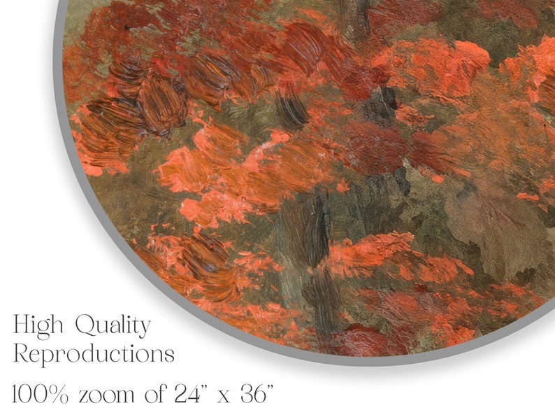 May include: Close-up of an abstract painting with thick brushstrokes in shades of orange, brown, and red. The painting has a textured surface and a circular shape.