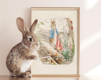 DIGITALER DOWNLOAD | Antike Beatrix Potter Illustration von Peter Rabbit in einem Gemüsegarten | Vintage Kinderzimmer Wanddeko | 111D