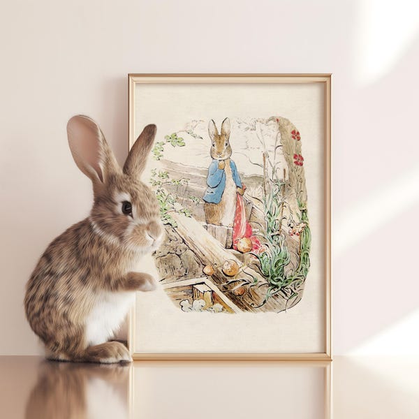 Beatrix Potter digital nedladdning, antik Peter Kanin utskrivbar illustration, vintage barnrumsdekor-111D