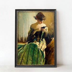 POSTER PRINTS | Study In Black and Green | Antique Painting of a Woman in a Gown | Vintage Victorian Portrait Art Decor | 101P