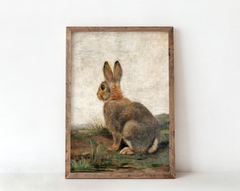 POSTER PRINTS | Watchful Rabbit | Antique Painting of a Bunny in a Landscape | Vintage Hare Animal Art Decor | 100D