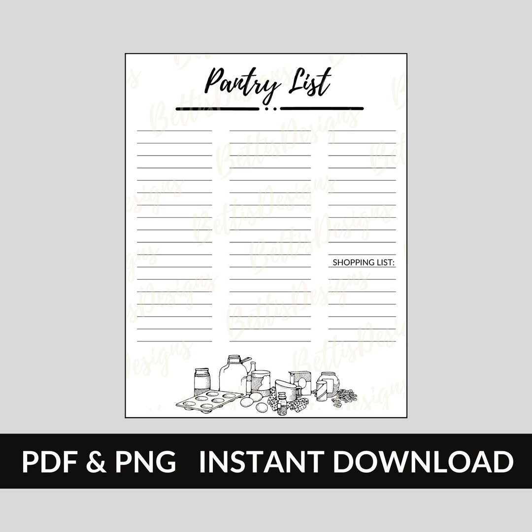 Pantry List Printable 8.5x11 Kitchen Inventory Organization Etsy