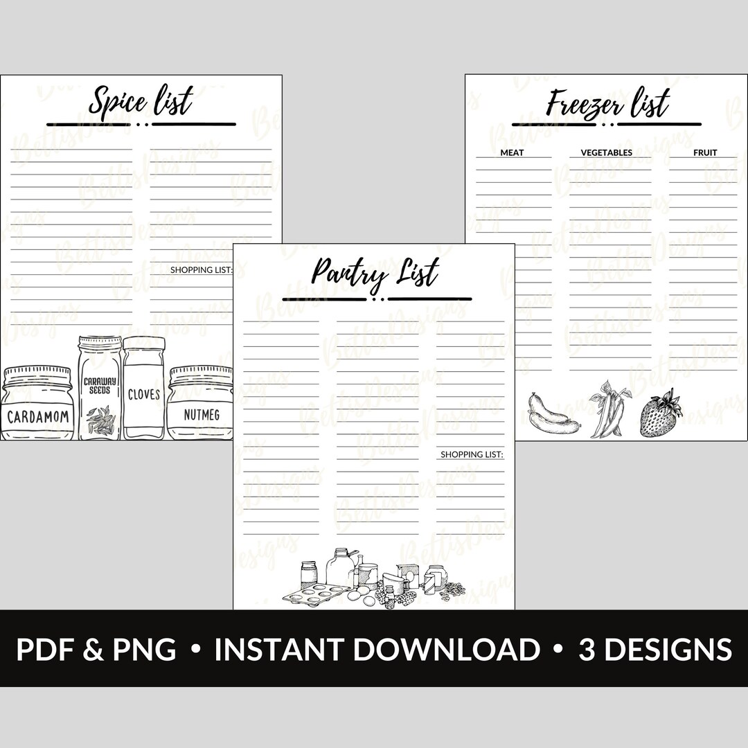 Kitchen Inventory List Set: Pantry, Freezer & Spice (printable PDF) - Etsy