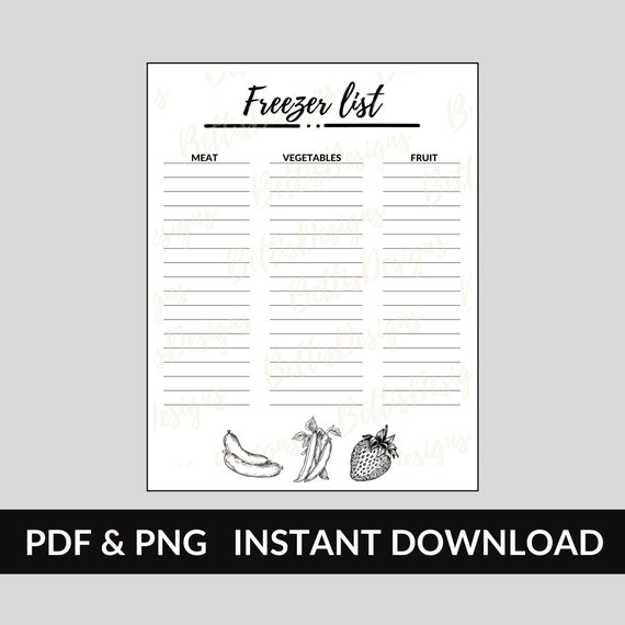 Freezer List Printable 8.5x11 Kitchen Inventory - Etsy