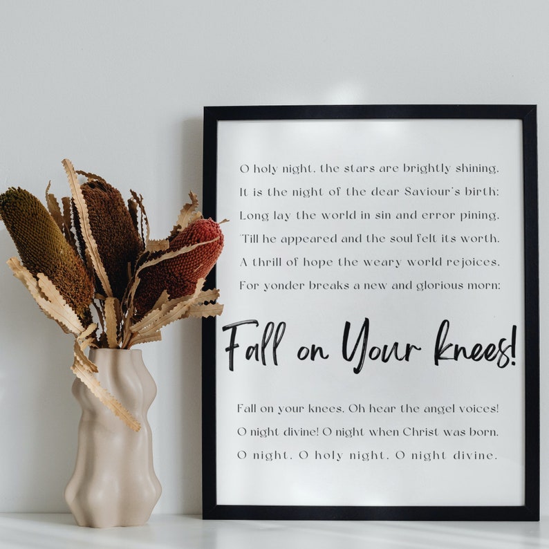 O Holy Night Print Christmas Hymn Lyrics, Minimalist Wall Art (digital