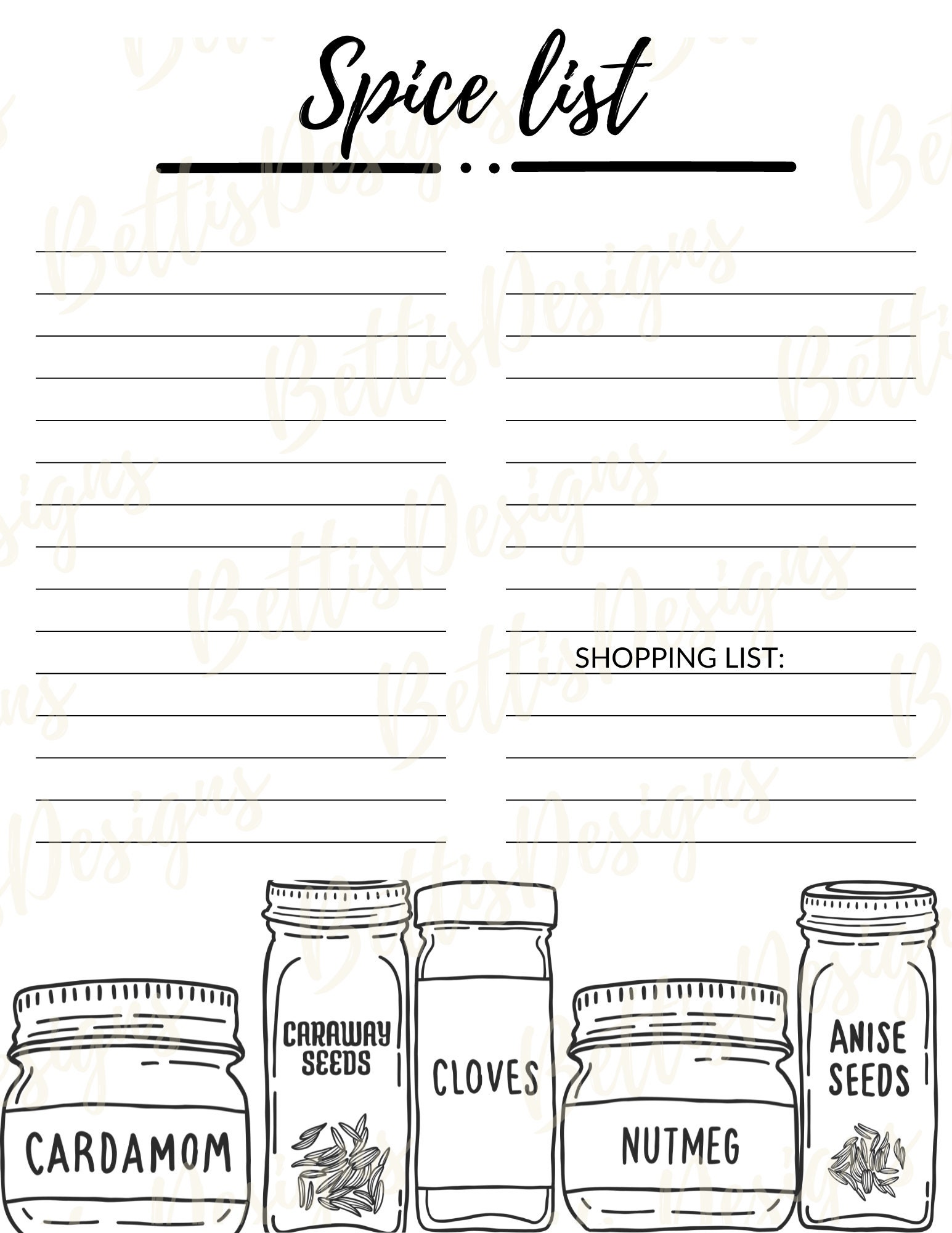 Spice List Printable 8.5x11 Kitchen Inventory Organization - Etsy