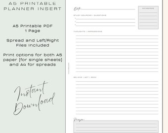 Undatierte A5 Schrift Journal Printable | Schrift Journaling Einlage | PDF Journal Einleger Download | Druckbare Journal Seiten