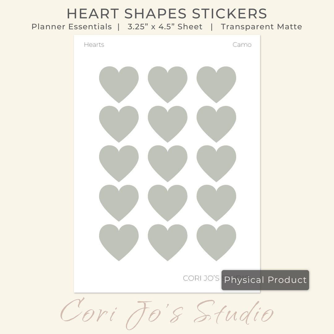 Heart Planner Stickers | Transparent Matte Heart Shapes in 16 Colors - Etsy