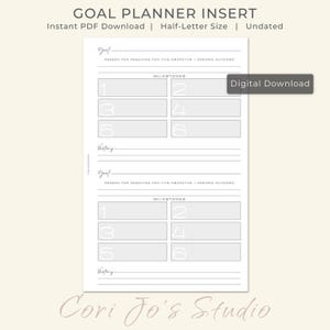 Goal Planner Insert: Half-Letter Printable, Undated (PDF Download)