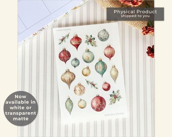 Yuletide Treasures – Vintage Ornament Sticker Sheet (White or Transparent Matte)