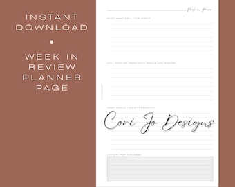 HL Week-in-Review Printable - Undated | Week Review One Page | Half Letter Planner Printable | PDF Instant Download | Journal Page