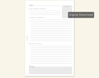 Könnte beinhalten: Druckbarer Gospel-Studien-Einsatz mit Abschnitten für Datum, Studienquellen, Fragen, Gedanken, Schlüsselwörter, Glauben, Handeln, Suchen und Gebet. Digitaler Download. Cori Jo's Studio.