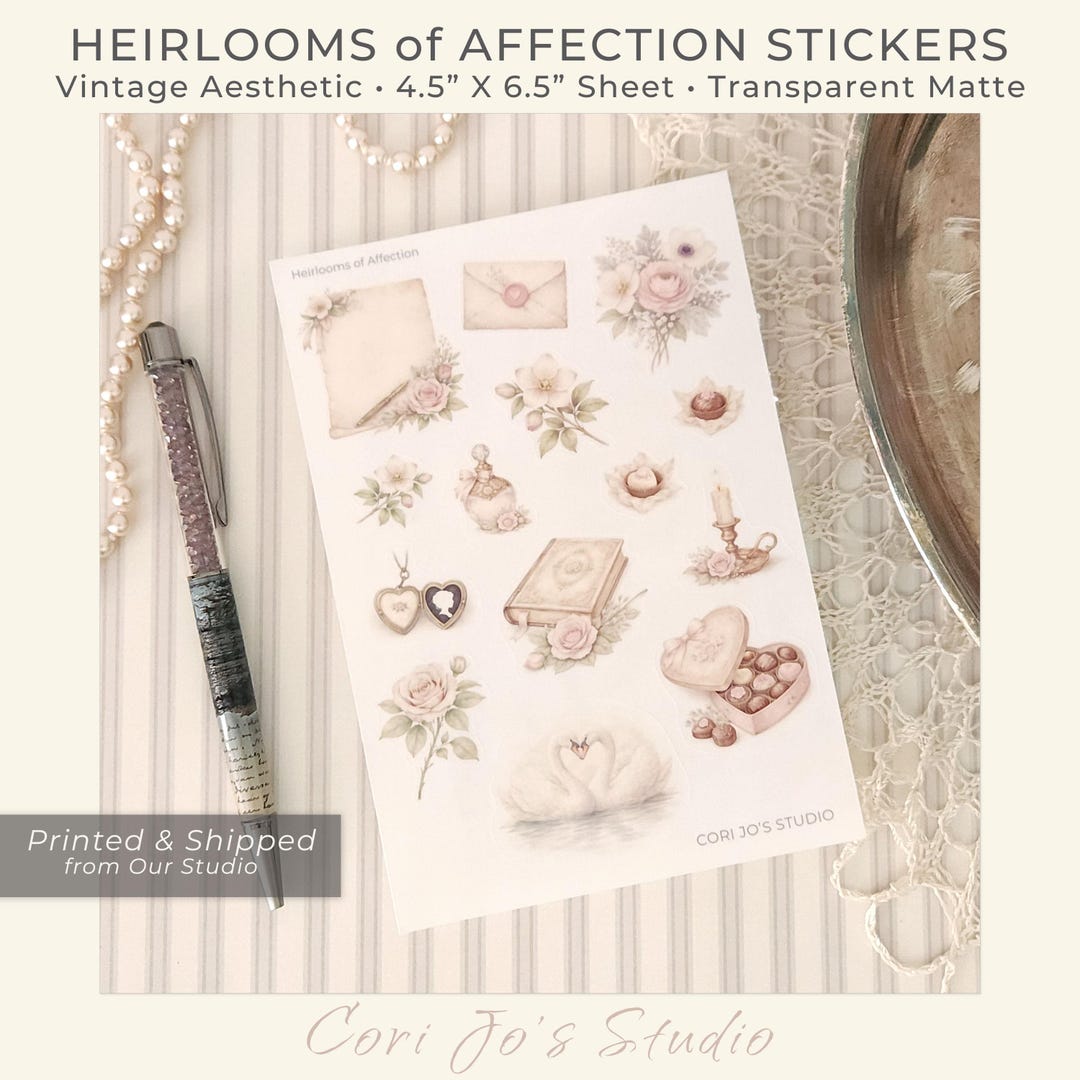 Vintage Valentine Sticker Sheet | Heirlooms of Affection Watercolor ...