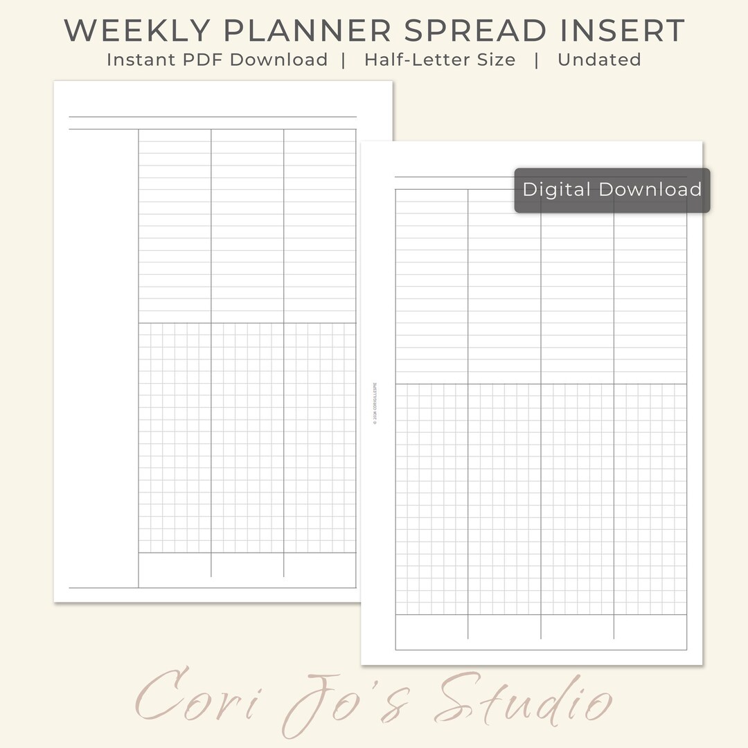 Undated Week Weekly Planner Printable: Undated Week-on-2-pages (half-letter PDF ...