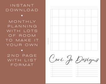 HL Monthly Planner Printable - Undated | Month on Two Pages | Half Letter Planner Page | PDF Instant Download | Planner Printable