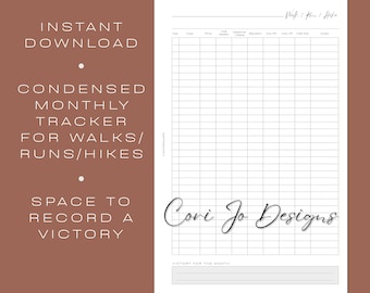 HL Walk/Run/Hike Tracker Printable Insert | Month on 1 Page | Health Tracker | Half Letter Page | PDF Instant Download | Planner Printable