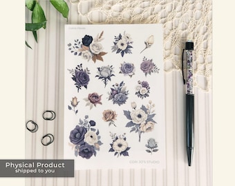 Gothic Florals Stickers | Vintage Rose Sticker Sheet | Neutral Watercolor Flowers | Planner, Journal, Scrapbook Supplies