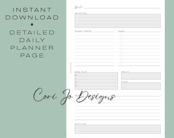 A5 Daily Details Planner Insert - Undated | DO1P | Half Letter Planner | Day On One Page | PDF Download | Planner Page | Journal Page
