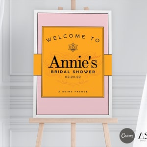 Birthday Party Welcome Sign | Editable Canva Template | VC Pink Orange Champagne | Instant Download | Wedding Shower | Bachelorette |