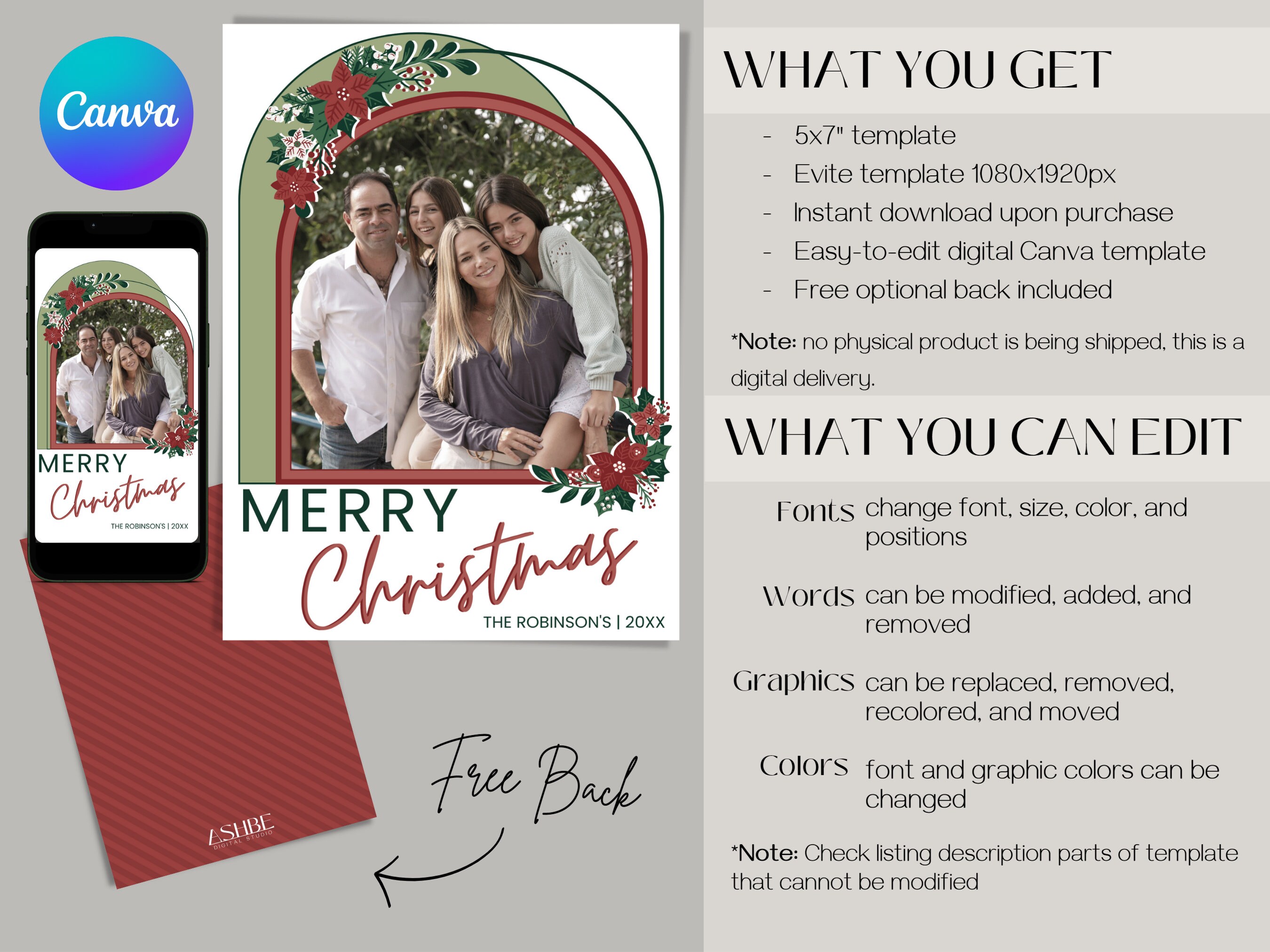Editable Christmas Canva Photo Card Template | Digital and 5x7 ...