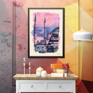 Watercolor Istanbul Poster, Printable Elegant Decor, Modern Artistic City Print, Colourful Illustration, Beautiful Art, Travel Gift