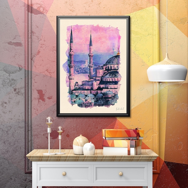 Watercolor Istanbul Poster, Printable Elegant Decor, Modern Artistic City Print, Colourful Illustration, Beautiful Art, Travel Gift